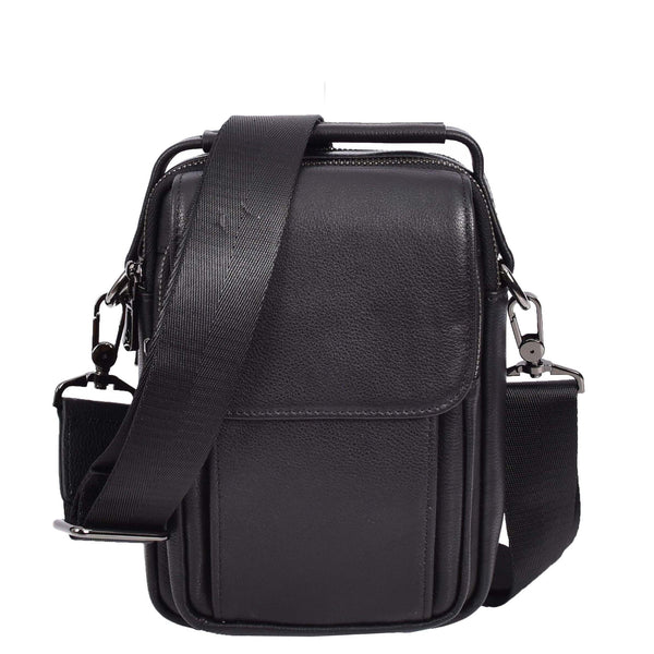 house of leather Mens Real Leather Small Multi Pockets Cross Body Organiser Pouch Peter Black