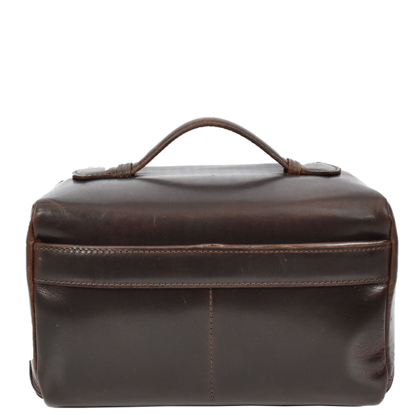 House Of Leather Mens Real Leather Toiletries Wash Shaving Bag Travel Pouch Tripper Brown