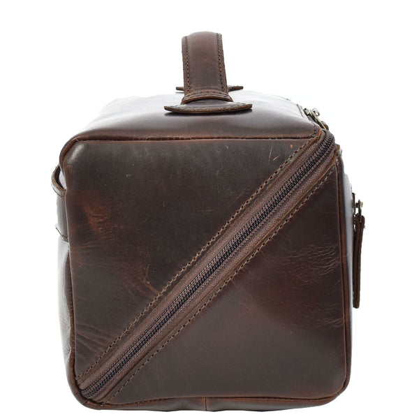 House Of Leather Mens Real Leather Toiletries Wash Shaving Bag Travel Pouch Tripper Brown