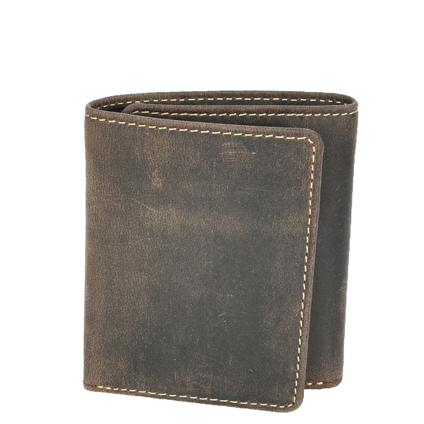 House Of Leather Mens Real Leather Tri-fold Wallet Credit Cards Banknotes ID Card RFID Blocking HOL700 Oil Brown