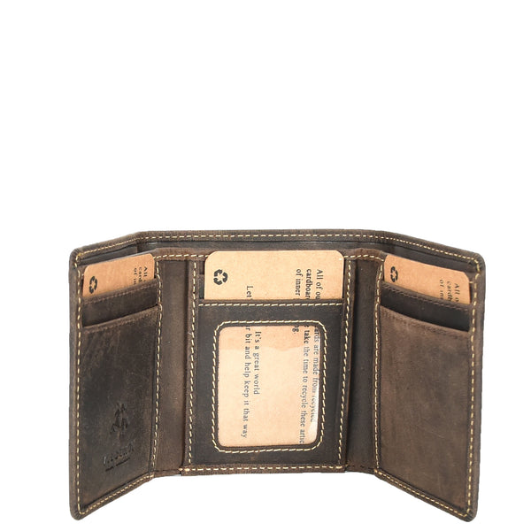 House Of Leather Mens Real Leather Tri-fold Wallet Credit Cards Banknotes ID Card RFID Blocking HOL700 Oil Brown