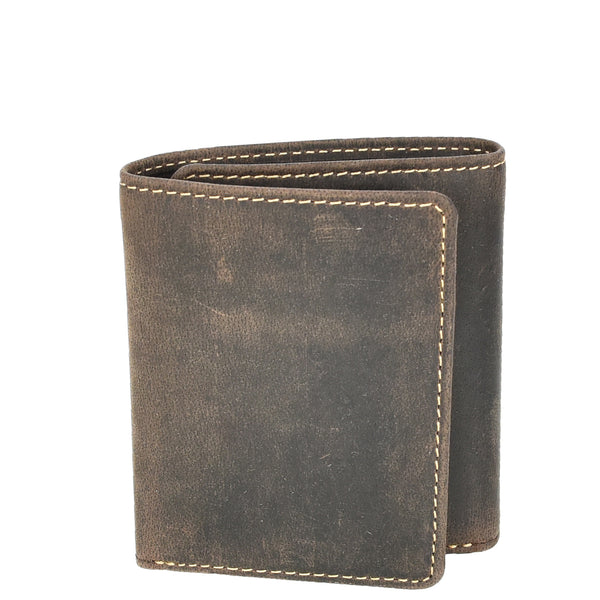 House Of Leather Mens Real Leather Tri-fold Wallet Credit Cards Banknotes ID Card RFID Blocking HOL700 Oil Brown
