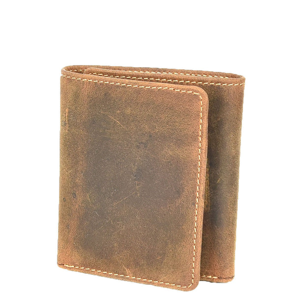 House Of Leather Mens Real Leather Tri-fold Wallet Credit Cards Banknotes ID Card RFID Blocking HOL700 Oil Tan