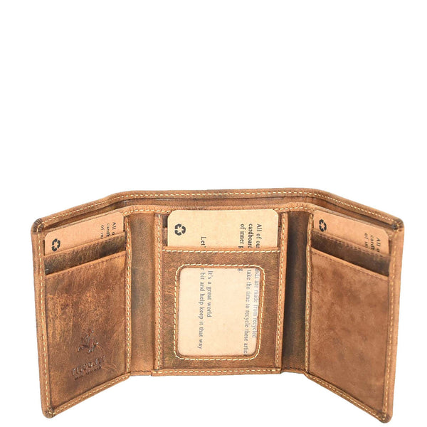 House Of Leather Mens Real Leather Tri-fold Wallet Credit Cards Banknotes ID Card RFID Blocking HOL700 Oil Tan