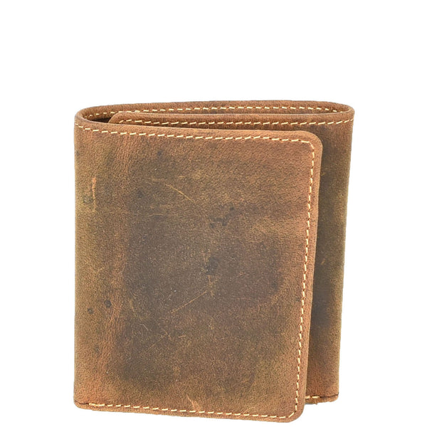 House Of Leather Mens Real Leather Tri-fold Wallet Credit Cards Banknotes ID Card RFID Blocking HOL700 Oil Tan
