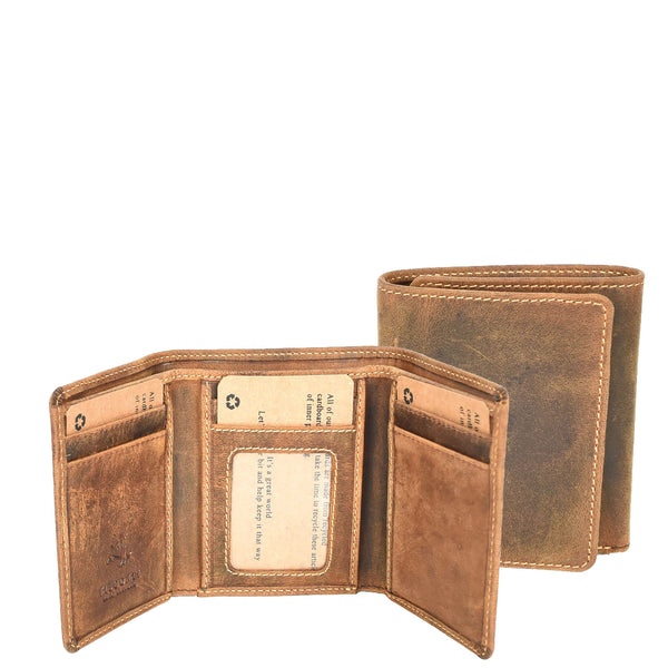 house of leather Mens Real Leather Tri-fold Wallet Credit Cards Banknotes ID Card RFID Blocking HOL700 Oil Tan