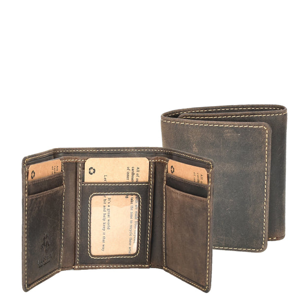 house of leather Mens Real Leather Tri-fold Wallet Credit Cards Banknotes ID Card RFID Blocking HOL700 Oil Brown