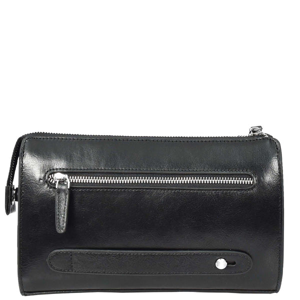 House Of Leather Mens Real Leather Wrist Bag Large Size Clutch Organiser Style Goma Black