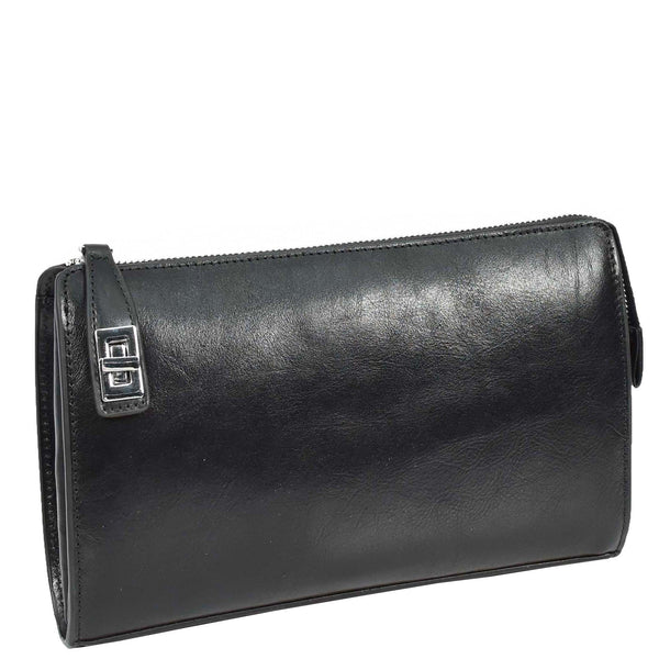 House Of Leather Mens Real Leather Wrist Bag Large Size Clutch Organiser Style Goma Black