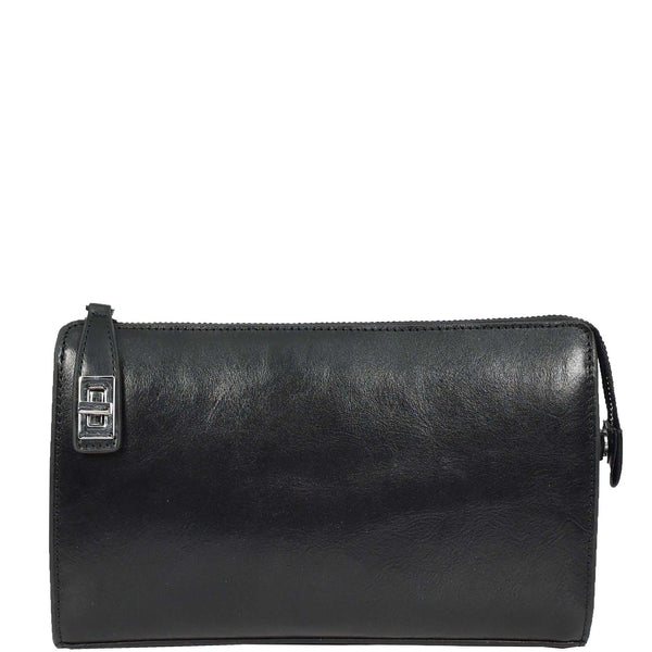 house of leather Mens Real Leather Wrist Bag Large Size Clutch Organiser Style Goma Black
