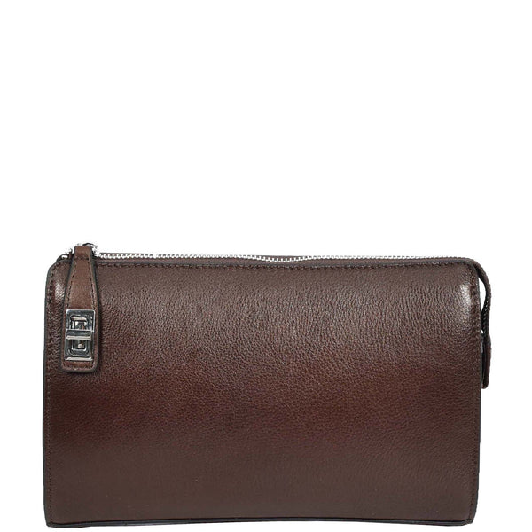 house of leather Mens Real Leather Wrist Bag Large Size Clutch Organiser Style Goma Brown