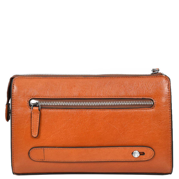 House Of Leather Mens Real Leather Wrist Bag Large Size Clutch Organiser Style Goma Tan