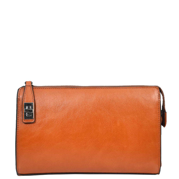 house of leather Mens Real Leather Wrist Bag Large Size Clutch Organiser Style Goma Tan