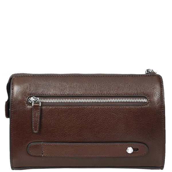 House Of Leather Mens Real Leather Wrist Bag Large Size Clutch Organiser Style Goma Brown