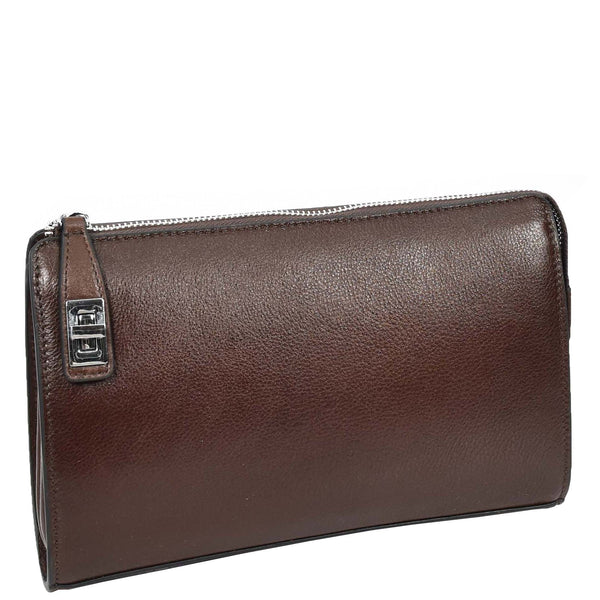 House Of Leather Mens Real Leather Wrist Bag Large Size Clutch Organiser Style Goma Brown