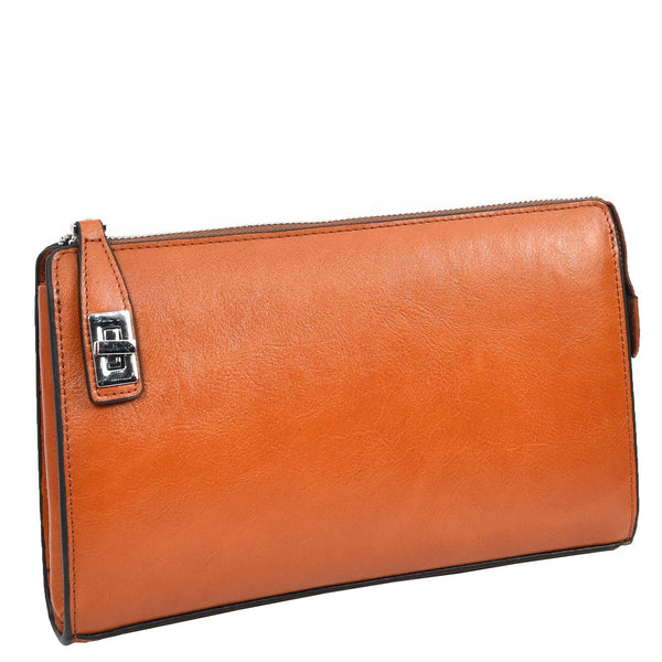 House Of Leather Mens Real Leather Wrist Bag Large Size Clutch Organiser Style Goma Tan