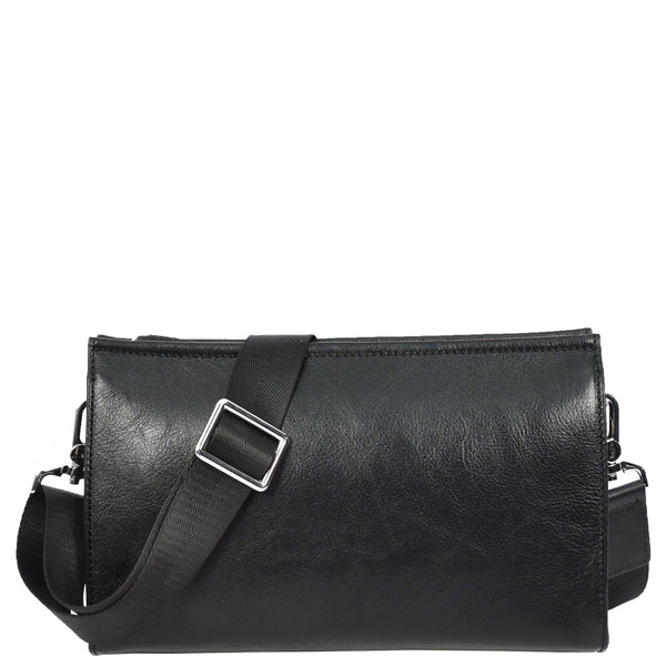 House Of Leather Mens Real Leather Wrist Bag Organiser Cross Body Style Suva Black