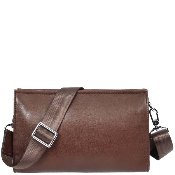 House Of Leather Mens Real Leather Wrist Bag Organiser Cross Body Style Suva Brown