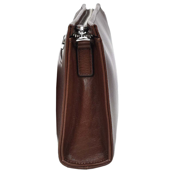 House Of Leather Mens Real Leather Wrist Bag Organiser Cross Body Style Suva Brown