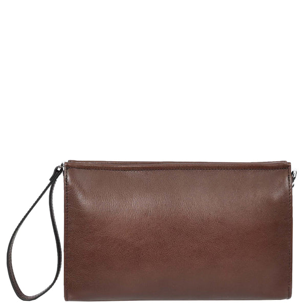 house of leather Mens Real Leather Wrist Bag Organiser Cross Body Style Suva Brown