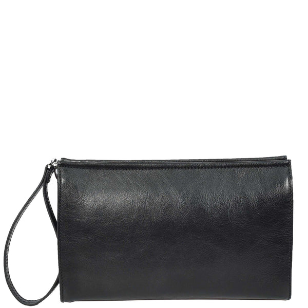 house of leather Mens Real Leather Wrist Bag Organiser Cross Body Style Suva Black