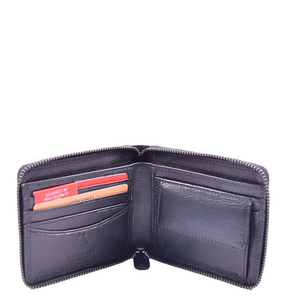 House Of Leather Mens Real Leather Zip Round Wallet RFID HOL414 Black