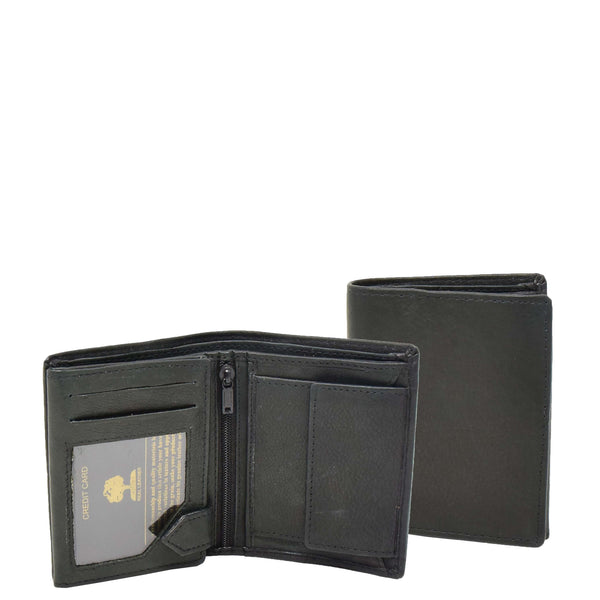 house of leather Mens Small Bifold Leather Wallet Venus Black