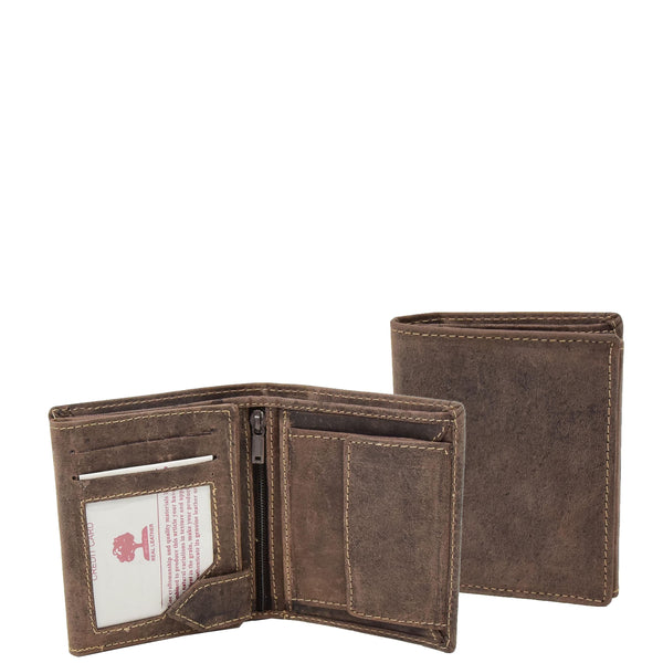 house of leather Mens Small Bifold Leather Wallet Venus Brown