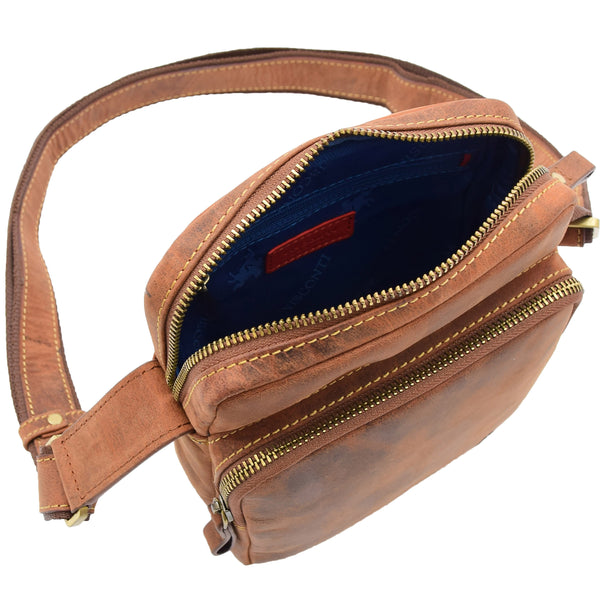 House Of Leather Mens Small Smart Crossbody Bag Organiser Genuine Leather Multi Pockets Riga