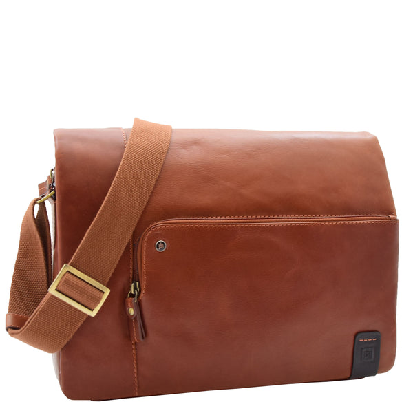 house of leather Mens Smart Casual Shoulder Leather Organiser Bag San Antonio Chestnut