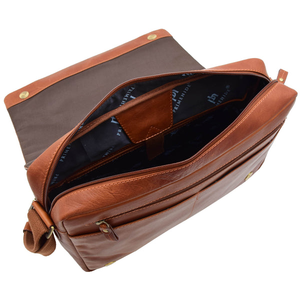 House Of Leather Mens Smart Casual Shoulder Leather Organiser Bag San Antonio Chestnut