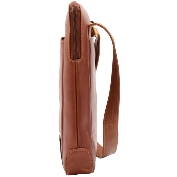 House Of Leather Mens Travel Everyday Casual Leather Cross Body Organiser Bag Sao Salvador Chestnut