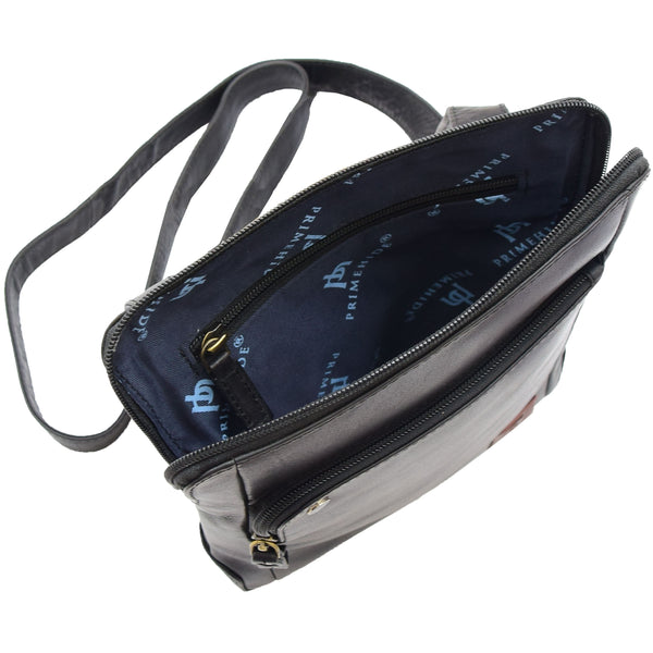 House Of Leather Mens Travel Everyday Casual Leather Cross Body Organiser Bag Sao Salvador Black