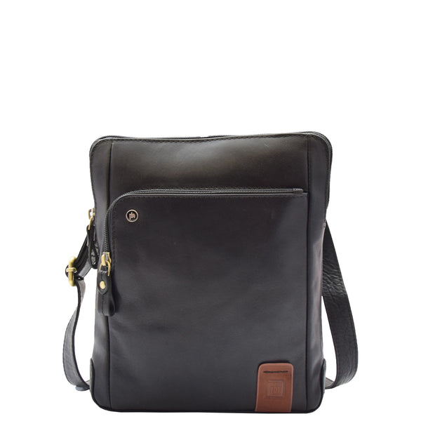 house of leather Mens Travel Everyday Casual Leather Cross Body Organiser Bag Sao Salvador Black