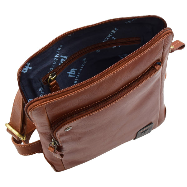 House Of Leather Mens Travel Everyday Casual Leather Cross Body Organiser Bag Sao Salvador Chestnut