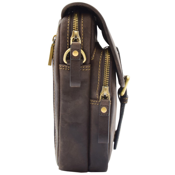 House Of Leather Mens Trendy Smart Crossbody Bag Genuine Leather Messenger Lucas Brown