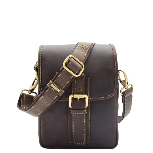 house of leather Mens Trendy Smart Crossbody Bag Genuine Leather Messenger Lucas Brown