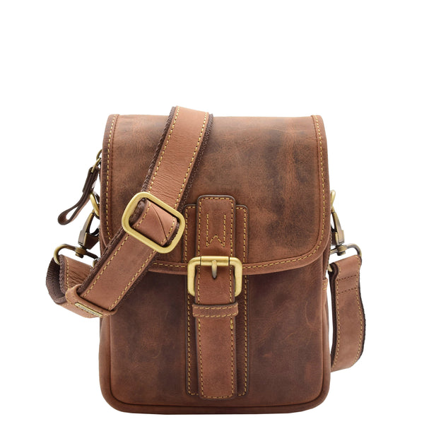 house of leather Mens Trendy Smart Crossbody Bag Genuine Leather Messenger Lucas Tan