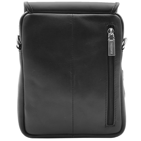 House Of Leather Mens Trendy Smart Crossbody Bag Genuine Leather Messenger Lucas Black