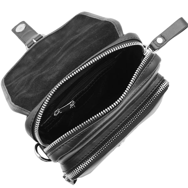 House Of Leather Mens Trendy Smart Crossbody Bag Genuine Leather Messenger Lucas Black