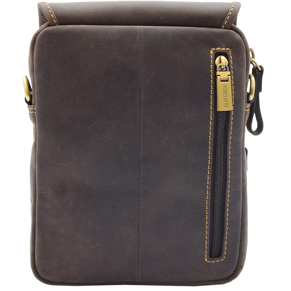 House Of Leather Mens Trendy Smart Crossbody Bag Genuine Leather Messenger Lucas Brown