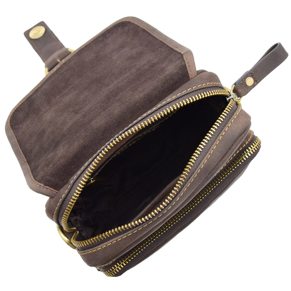 House Of Leather Mens Trendy Smart Crossbody Bag Genuine Leather Messenger Lucas Brown