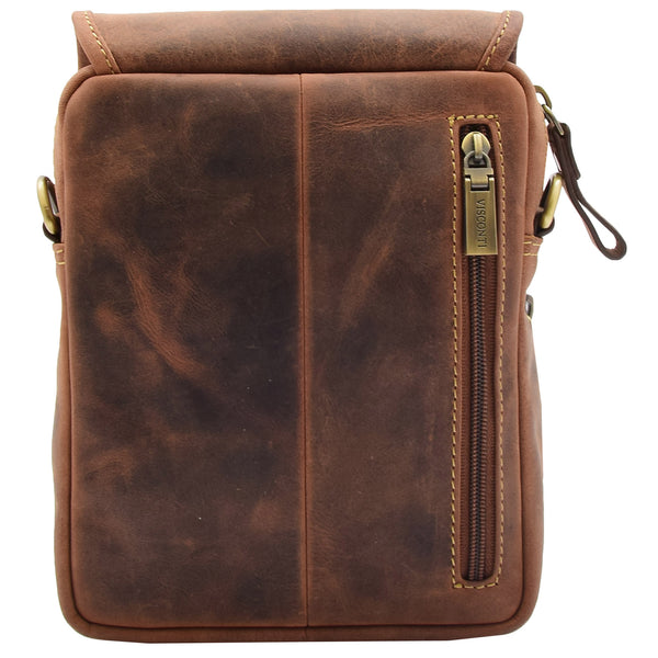 House Of Leather Mens Trendy Smart Crossbody Bag Genuine Leather Messenger Lucas Tan