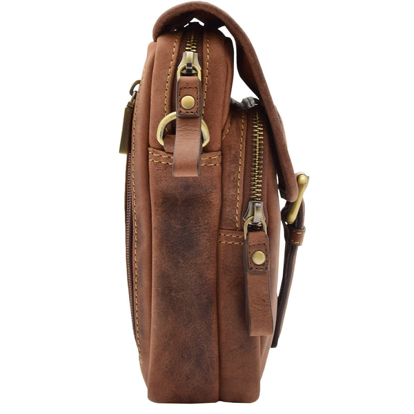 House Of Leather Mens Trendy Smart Crossbody Bag Genuine Leather Messenger Lucas Tan