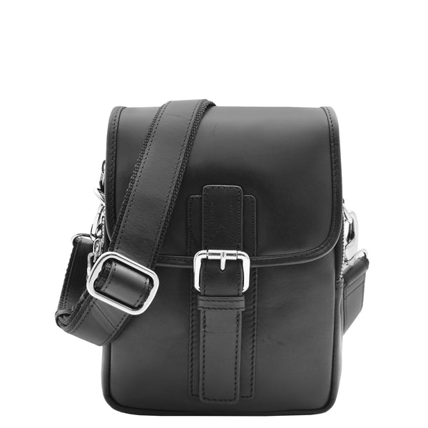 house of leather Mens Trendy Smart Crossbody Bag Genuine Leather Messenger Lucas Black