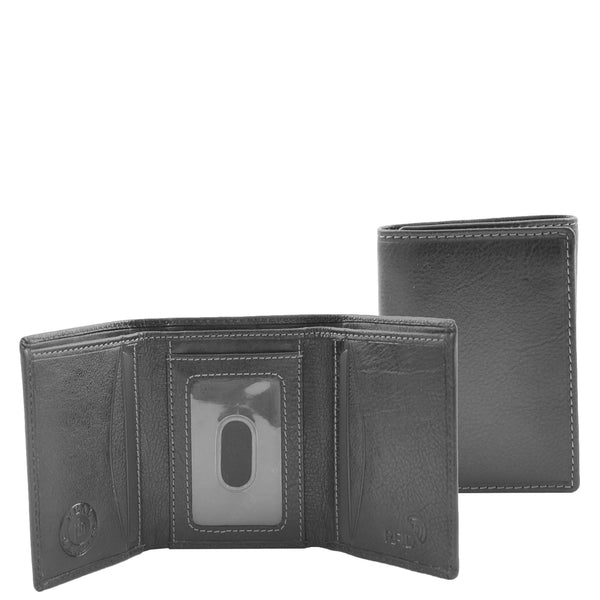 house of leather Mens Trifold Leather Credit Card Wallet Titus Black