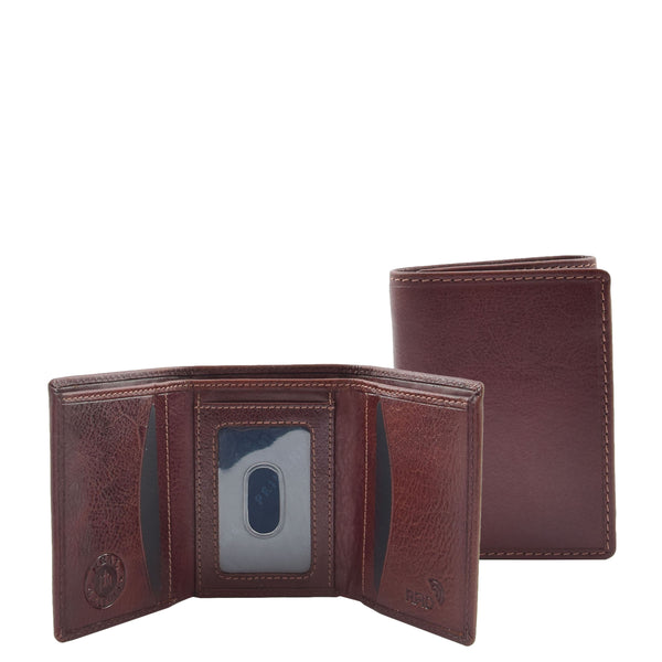 house of leather Mens Trifold Leather Credit Card Wallet Titus Brown