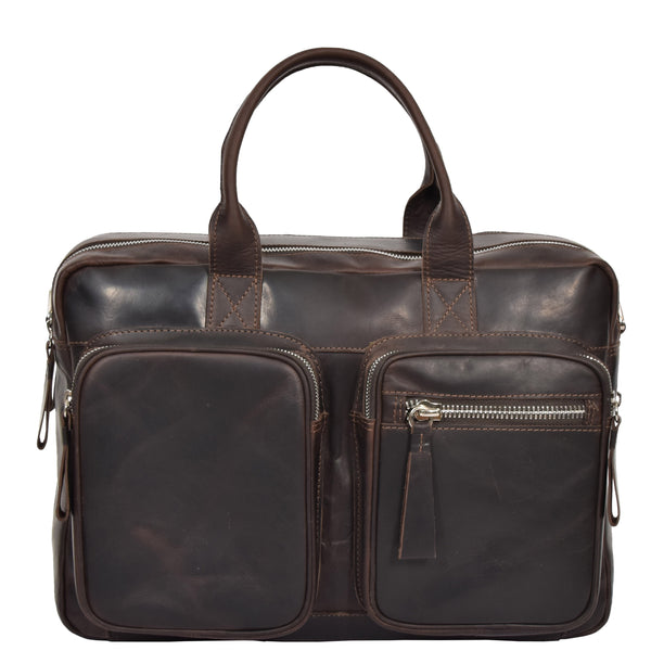 House Of Leather Mens Vintage Leather Organiser Briefcase Mason Brown