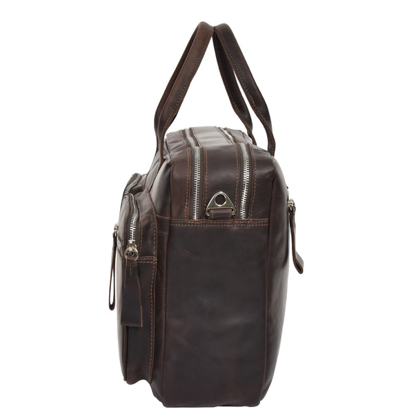 House Of Leather Mens Vintage Leather Organiser Briefcase Mason Brown