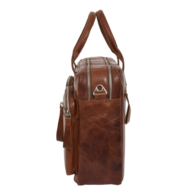 House Of Leather Mens Vintage Leather Organiser Briefcase Mason Tan